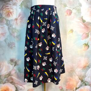 Vintage 90s Haberdashery Leslie Faye Navy Blue Flags & Shields Print Midi Skirt